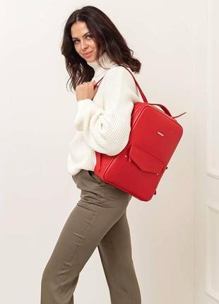 Кожаный городской женский рюкзак на молнии cooper красный	bn-bag-19-red3 фото