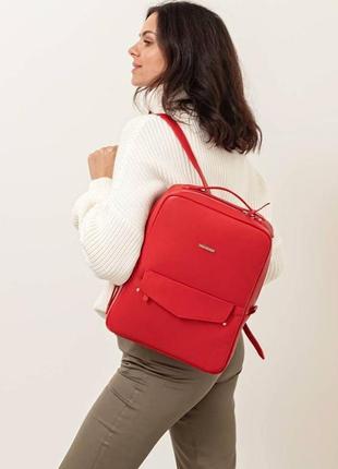 Кожаный городской женский рюкзак на молнии cooper красный	bn-bag-19-red