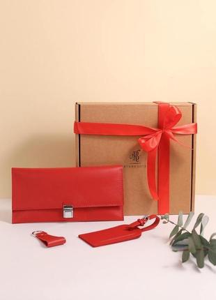 Набор кожаных аксессуаров для путешественника сантьяго	bn-set-travel-11-red1 фото
