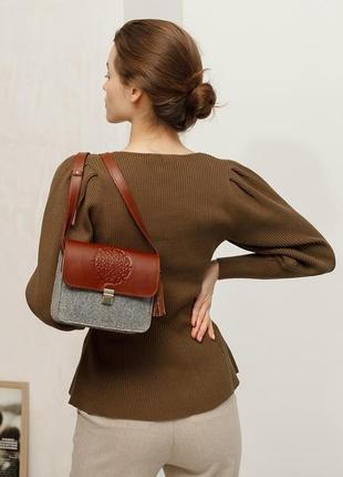 Фетрова жіноча бохо-сумка лілу зі шкіряними коричневими вставками bn-bag-3-felt-k