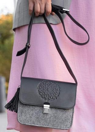 Фетровая женская бохо-сумка лилу с кожаными черными вставками  bn-bag-3-felt-g2 фото