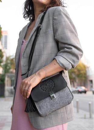 Фетровая женская бохо-сумка лилу с кожаными черными вставками  bn-bag-3-felt-g8 фото