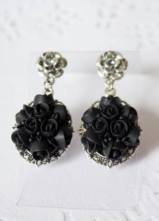 Сережки "чорні троянди"1 фото