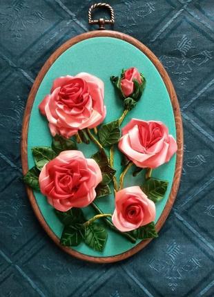 Вышивка лентамы "розы"1 фото