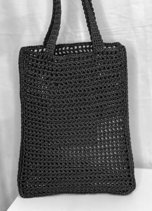 Чорна сумка шопер ручної роботи4 фото