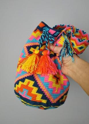 Летняя сумка mochila, ромбы, колумбийская мочила.4 фото