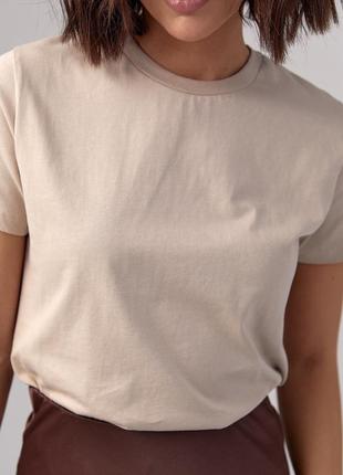 Базовая женская однотонная футболка - бежевый цвет, l (есть размеры)4 фото