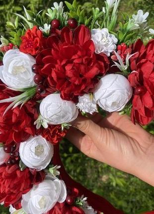 Вінок український з квітами (біло-червоний)3 фото