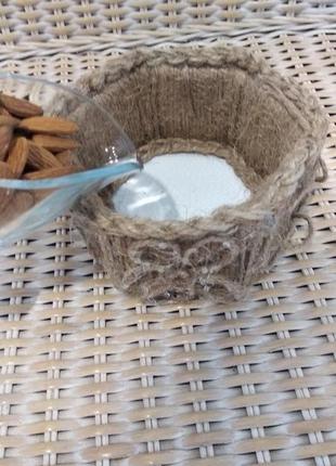 Вазочка шестигранна з обробкою з джутової мотузки для зберігання горіхів, насіння, цукерок, печива.10 фото