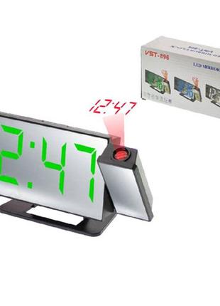 Часы сетевые проекционные vst-896-4, зеленые, usb