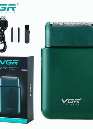 Электробритва vgr v-390 green шейвер для сухого и влажного бритья, waterproof, выдвижной триммер
