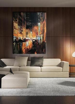 Интерьерная картина маслом ночной город