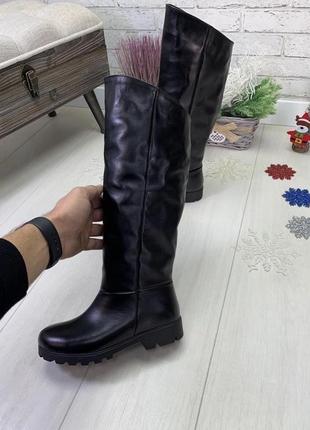Чоботи зима, чобітки на високих підборах, натуральна шкіра