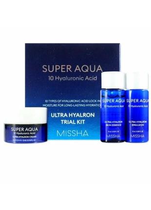 Набор средств для лица missha super aqua hyaluronic acid ultra hyalron trial kit 10x - 3 средства в наборе1 фото