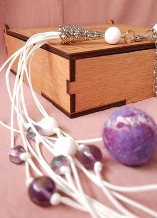 Ожерелье (бусы) "сиреневые нотки" из натуральных камней та шерстяных бусин6 фото