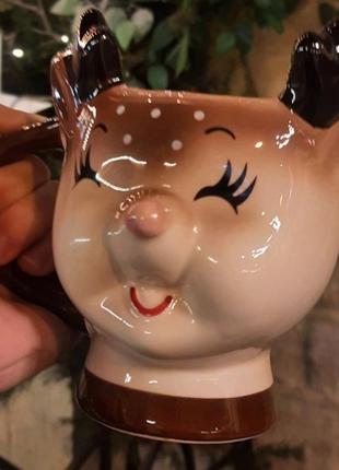 Різдвяна керамічна чашка, красива новорічна чашка у вигляді оленя, подарунок на свято1 фото