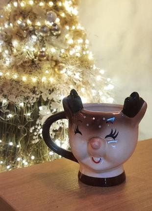 Різдвяна керамічна чашка, красива новорічна чашка у вигляді оленя, подарунок на свято3 фото