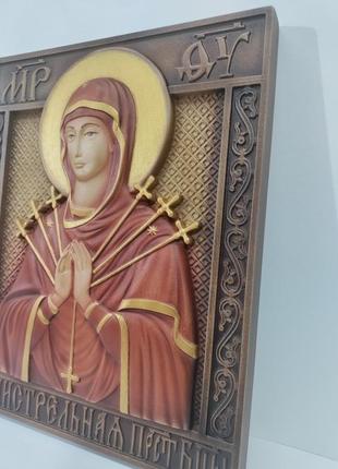 Ікона божої матері семистрільна, ікона з дерева 25х20см