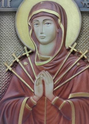 Ікона божої матері семистрільна, ікона з дерева 25х20см