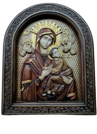 Ікона божої матері неустанної помочі, ікона з дерева, різьблена з дерева 25х20см.