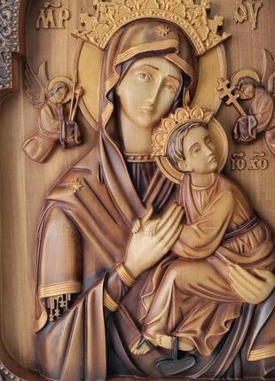 Ікона божої матері неустанної помочі, ікона з дерева, ікона різьблена з дерева 43х34см.3 фото
