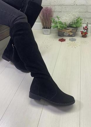 Чоботи зима, чобітки на високих підборах, натуральна замша, високі чоботи