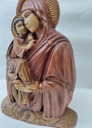 Ікона божої матері почаївська, ікона з дерева, статуетка різьблена з дерева 25х20см.3 фото
