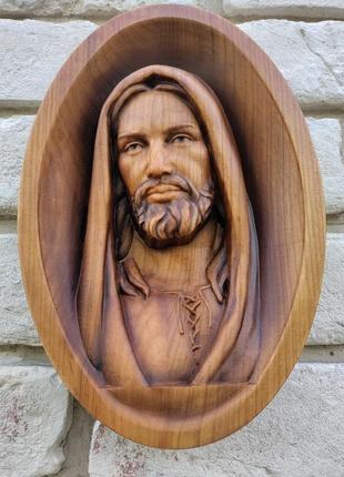 Ісус христос, барельєф спасителя,  ікона з дерева 25х17см