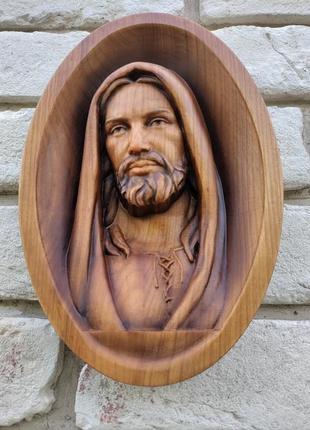 Ісус христос, барельєф спасителя, вироби з дерева, різьблена 25х17см.3 фото