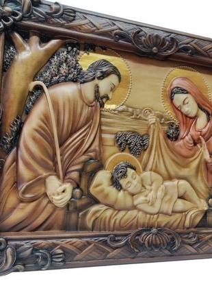 Ікона свята родина, свята сім'я, ікона з дерева, ікона різьблена з дерева 47х31см.5 фото