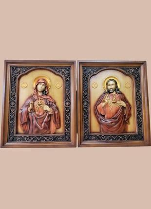 Ікона ісус христос ікона богородиця вінчальна пара з дерева 30х21см2 фото