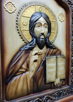 Икона спаситель иисус христос, икона из дерева, резная из дерева 30х21см4 фото
