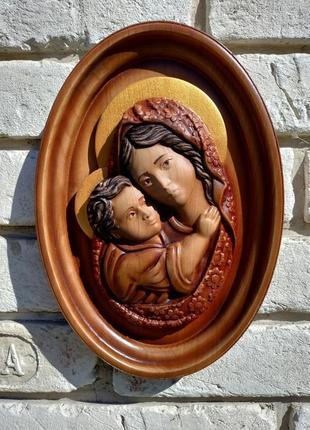 Икона  мария с исусом, икона из дерева, икона резная из дерева 29х20см4 фото