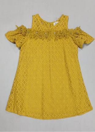 Платье детское гипюровое горчичное