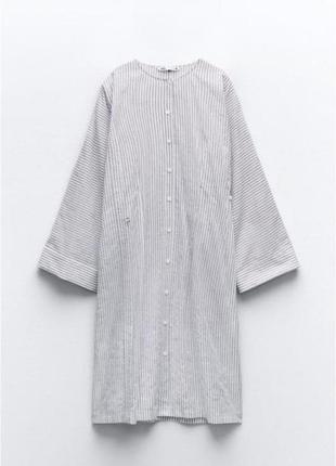 Платье рубашка до колена в полоску из хлопка с длинным рукавом zara m м размер3 фото