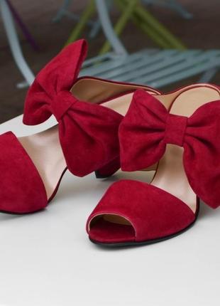 Esmeralda rose red - сабо с бантом на устойчивом каблуке1 фото