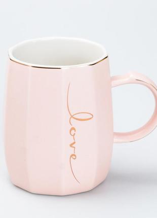 Чашка керамическая для чая и кофе 400 мл love розовая1 фото