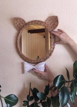 Плетёное зеркало-котик1 фото