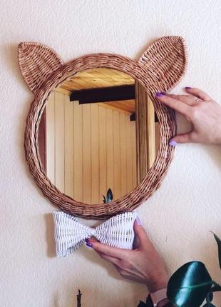 Плетёное зеркало-котик2 фото