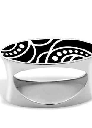 Срібне кільце з чорною емаллю, прямокутної форми, 925, срібло