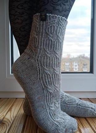 🌺вовняні твідові теплі шкарпетки з малюнком зі схрещених петель, р.39-401 фото