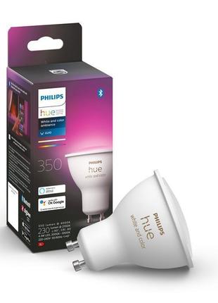 Лампа розумна philips hue gu10, 5.7w(50вт), 2000k-6500k, rgb, zigbee, bluetooth, димування