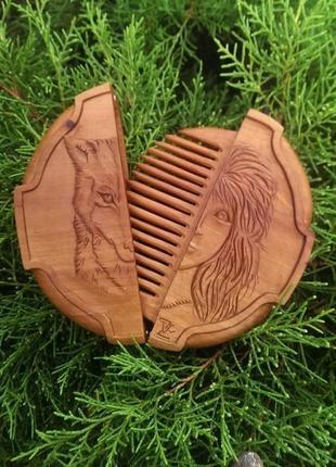 Деревянной гребень для волос с футляром