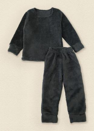 Дитяча тепла та пухнаста піжама з тканини велсофт asphalt