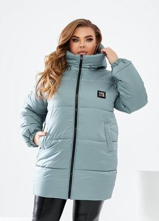 Женская теплая зимняя куртка фисташкового цвета 25473 n 46/48