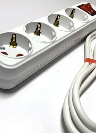 Удлинитель 4 гнезда 2 м с заземлением и выключателем horoz electric