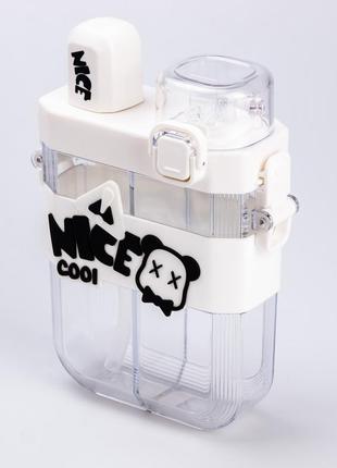 Бутылочка для воды с трубочкой 620 мл многоразовая с ремешком белая3 фото