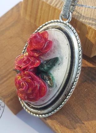 Комплект кулон и серьги "красная роза"3 фото
