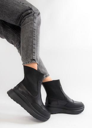 Жіночі черевики 20496 чорні гумка шкіра3 фото