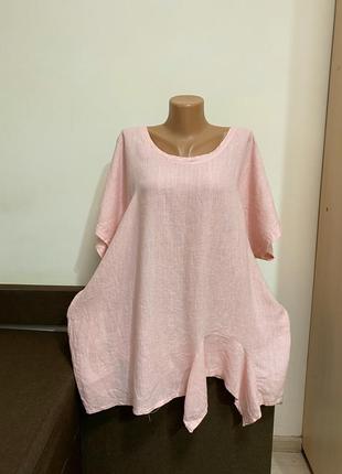 Новая итальянка льняная блуза розового пудрового цвета